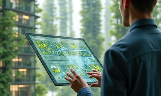 Clean energy dashboard showing intelligent building metrics
